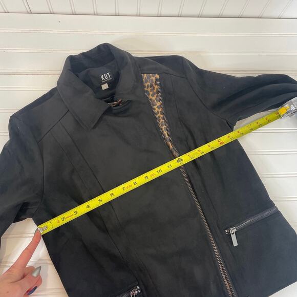 Kut from the Kloth Women’s Jayden Black Faux Suede Moto Jacket Leopard Size S - Picture 5 of 9